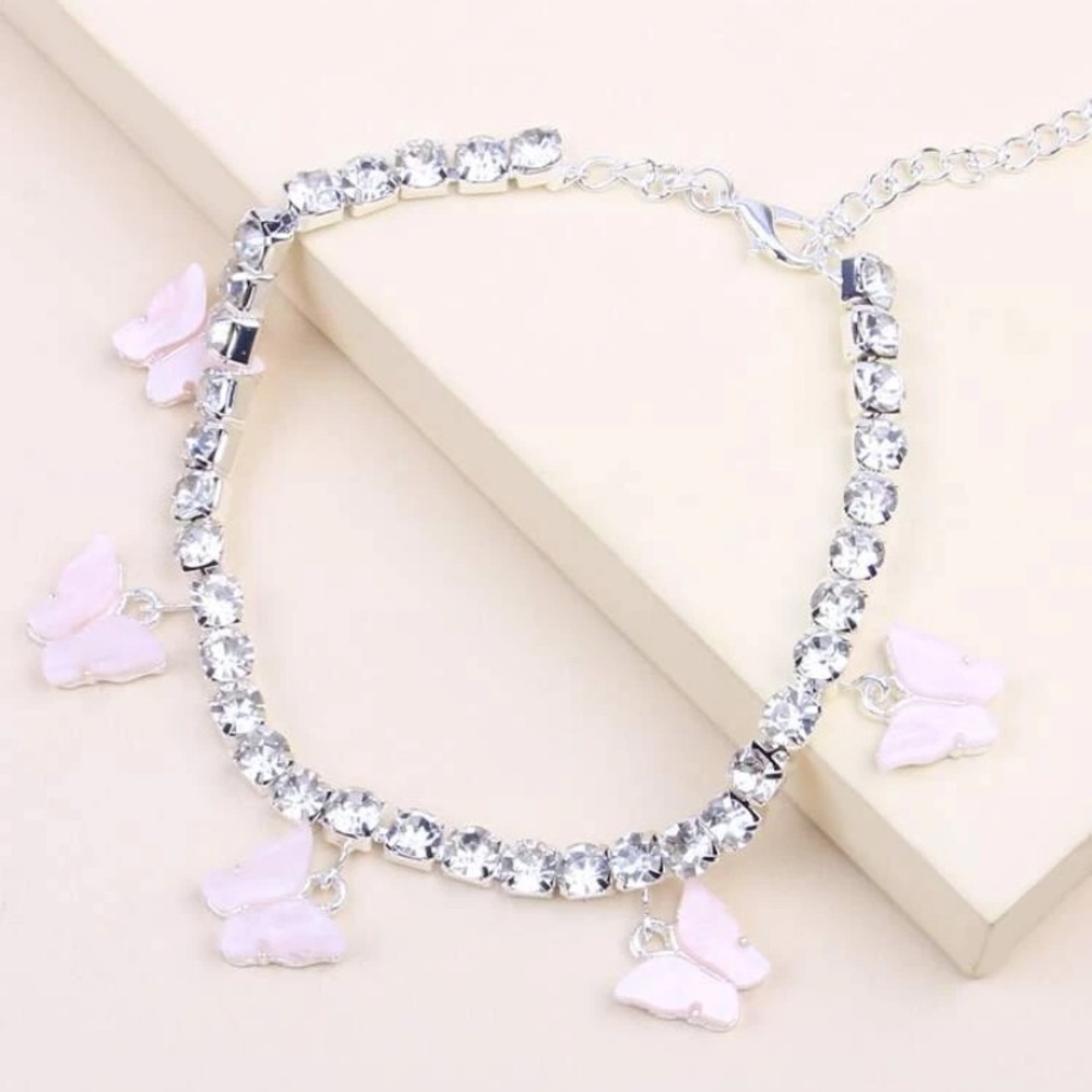 Rhinestone pink butterfly anklet